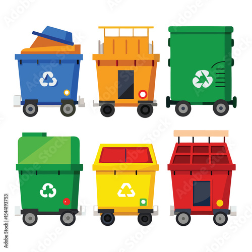 trash compactor set isolated on white background