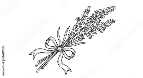 Elegant Lavender Bouquet: A delicately illustrated bouquet of lavender, its aromatic stems tied gracefully with a ribbon, embodying purity, serenity, and subtle beauty.