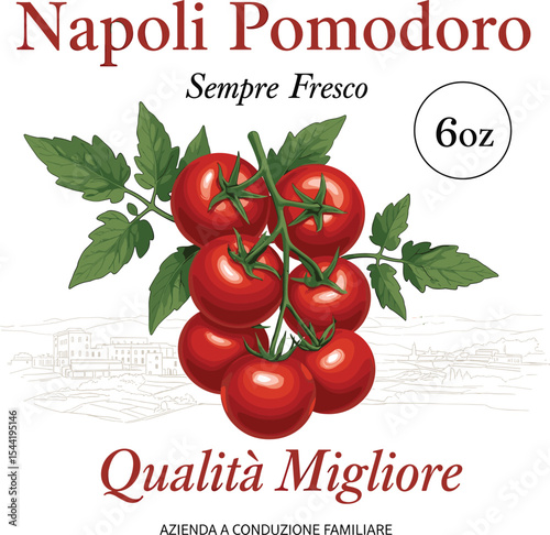Italian Napoli Pomodor Sempre fresco. tomato print design. vintage itlian print design.