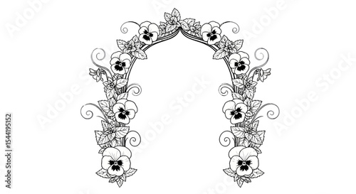 Floral Arch: A delicate and intricate illustration of a floral arch, adorned with meticulously drawn blossoms and graceful foliage, exuding an aura of elegance and charm.