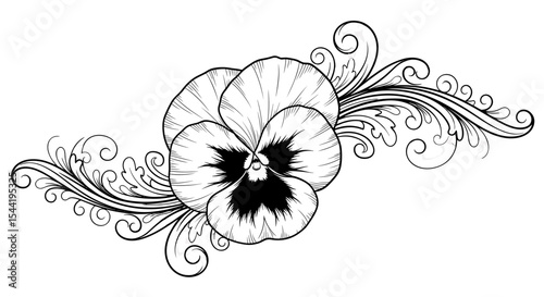 Floral Flourish: A delicate and elegant floral design featuring a pansy blossom, enhanced by intricate swirling elements. Showcasing natural beauty and artistic flair.