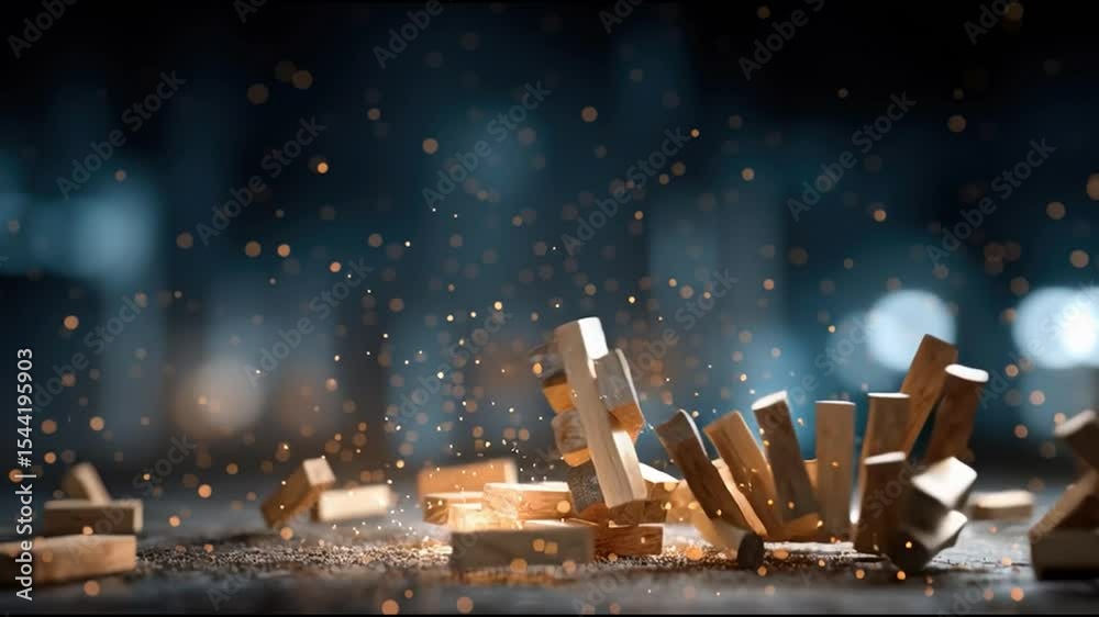  Jenga tower falling into different sides