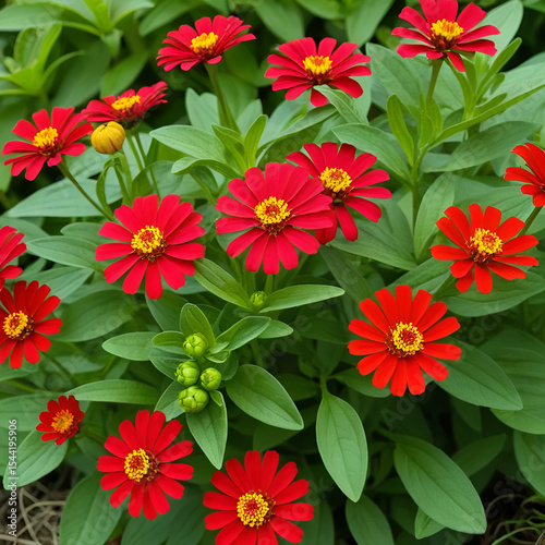 Zinnia angustifolia, Narrowleaf zinnia or creeping zinnia with hemispheric head of flowers with red ray corollas and stems with elliptic leaf