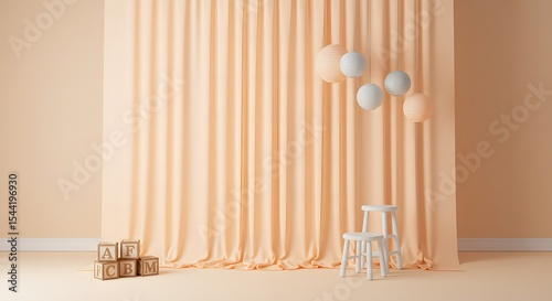 Photoshoot Studio room background with kids vibe interior and decoration and Photography Tools Set, made by Ai	
