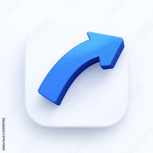 3D icon of a curved blue arrow pointing upwards on a white background

