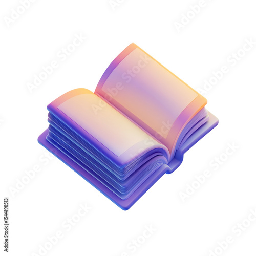 3D icon of an open book with a purple and orange color scheme

