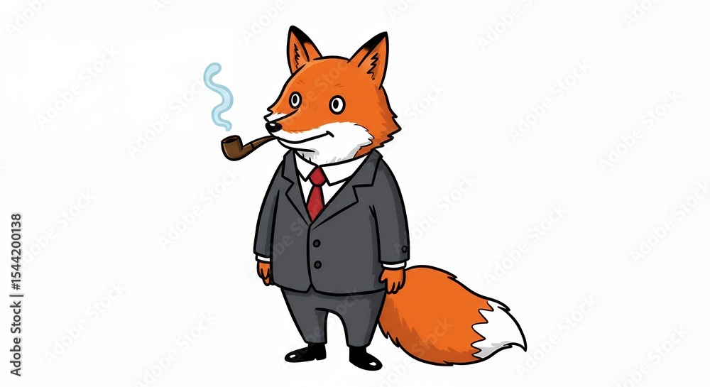 Obraz premium Cartoon fox in business suit with pipe