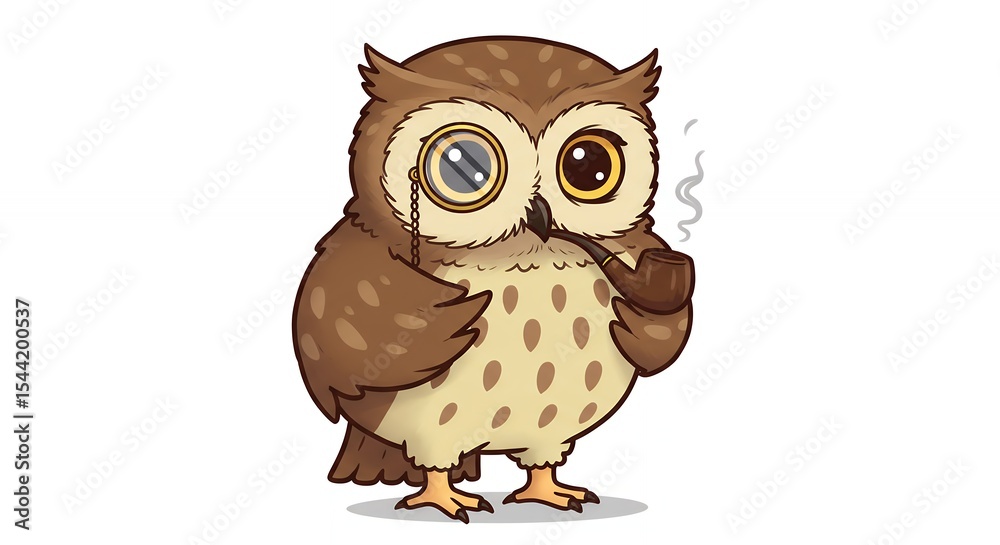Naklejka premium Cartoon owl with pipe and glasses graphic