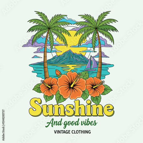 the sun is here. Summer vibes artwork. summer t shirt designs ,vector t shirt design summer , t-shirt prints and other uses.