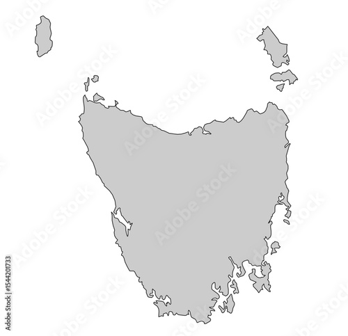 Gray Flat Map of Tasmania – Vector Island Silhouette of Australia