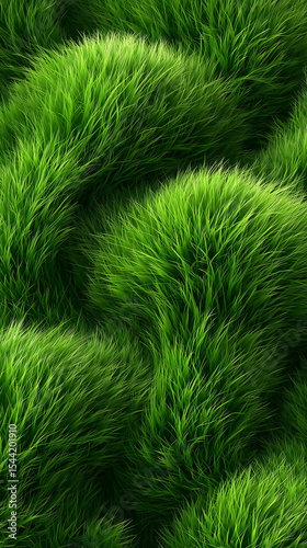 Lush green grass blades forming rolling hills, a serene natural landscape