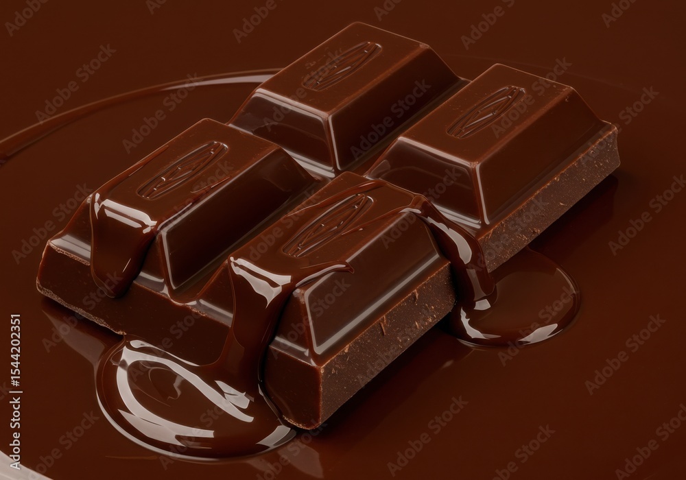 Fototapeta premium Delicious dark chocolate bar with melted chocolate sauce