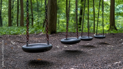 Empty swings in a forest