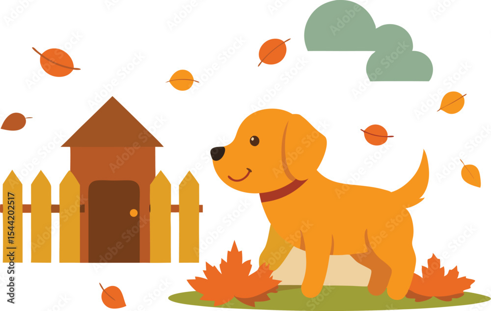 Fototapeta premium golden-retriever-puppy-playing-with-falling-leaves_processed.eps