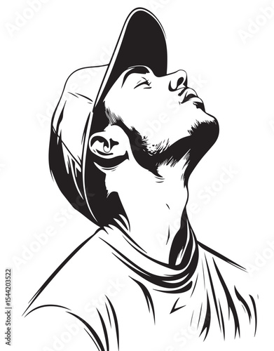 drawing of expression of annoyance baseball palyer one color logo black and white 