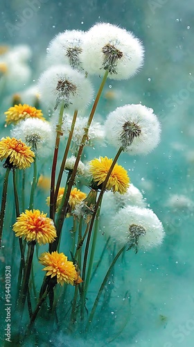 Dreamy Botanical Composition: Delicate Seed Heads and Vibrant Blossoms in a Serene, Natural Setting.