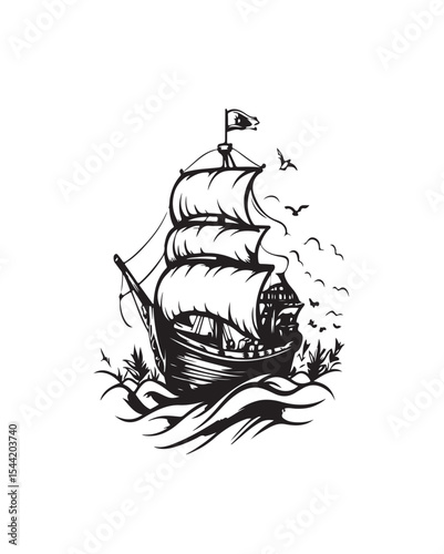 Pirate Ship at Sea