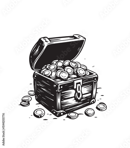 drawing of treasure  chest with gold coins