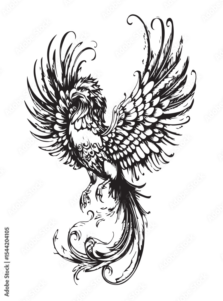 Obraz premium drawing of phoenix bird vector