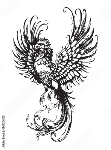 drawing of phoenix bird vector