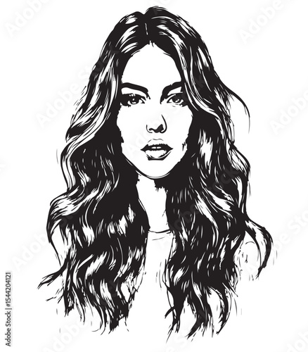 drawing beautiful woman long black hair,