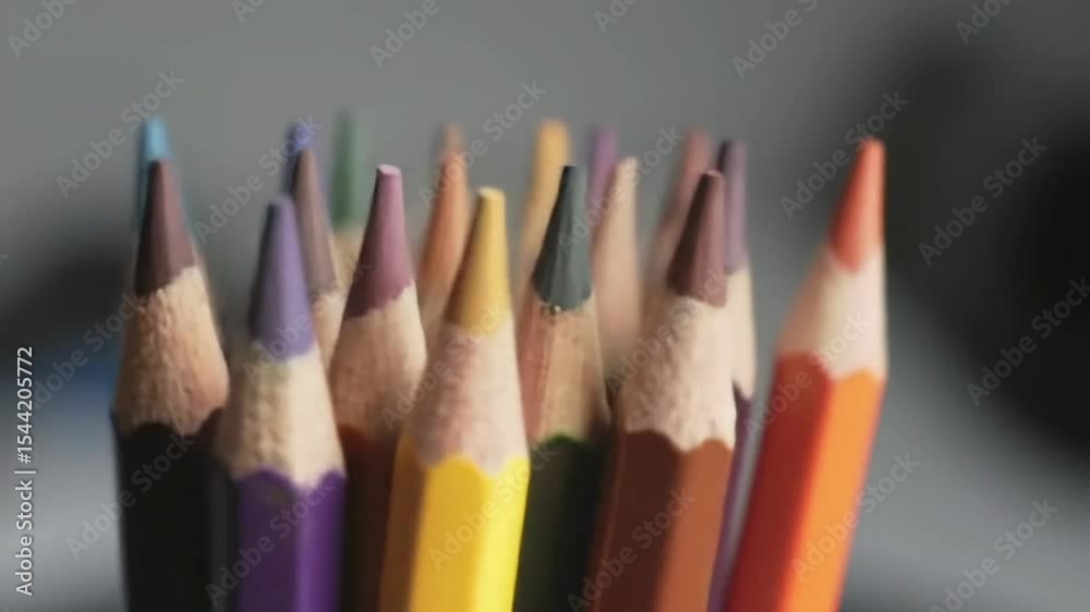 Rotating of a used colouring pencils, looped video