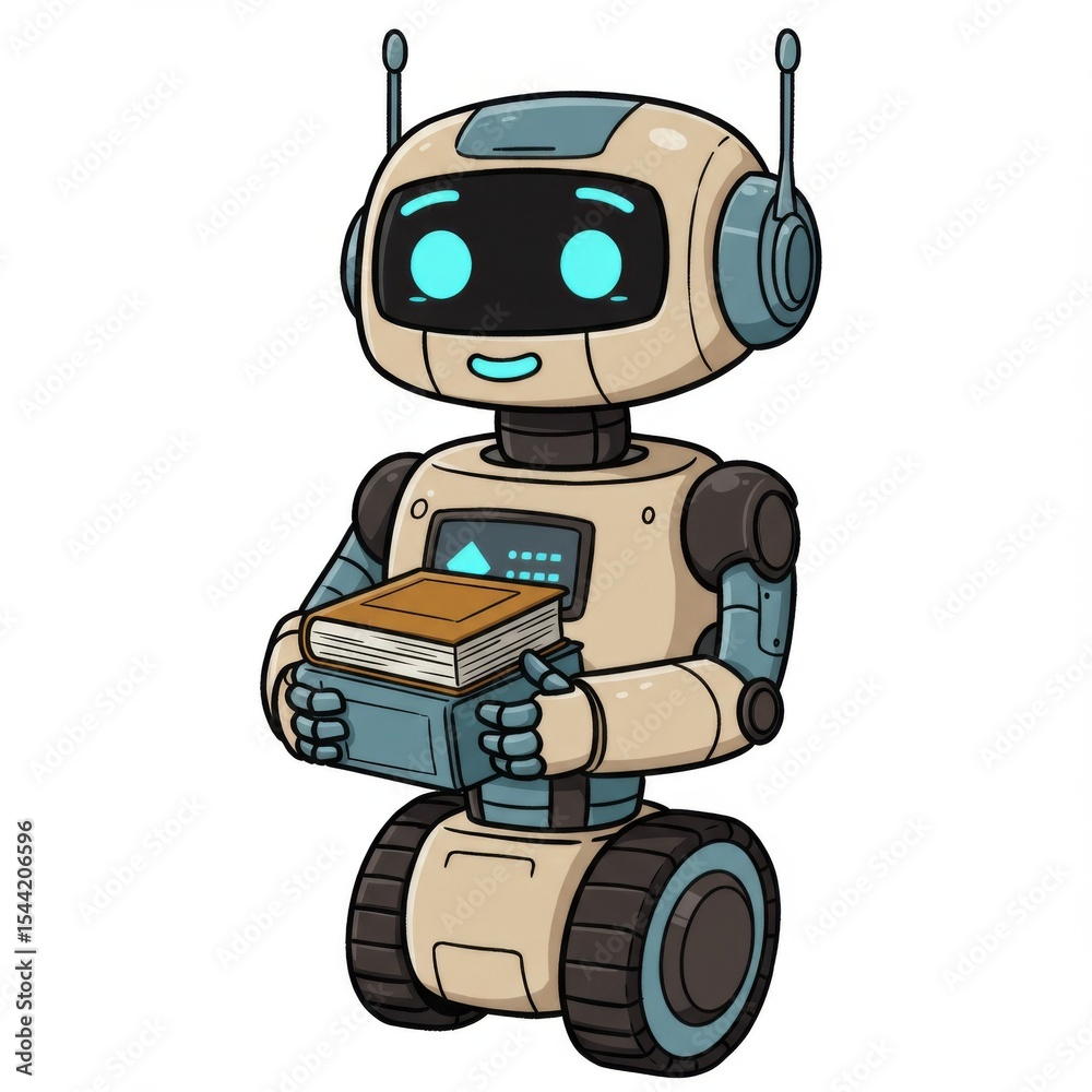 Fototapeta premium Friendly Beige Robot Holding a Book