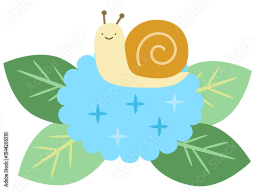 紫陽花とかたつむり　梅雨　ベクターイラスト