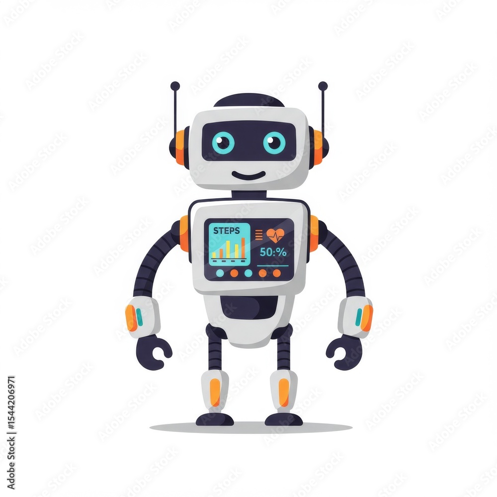 Fototapeta premium Friendly Cartoon Robot with Data Screen
