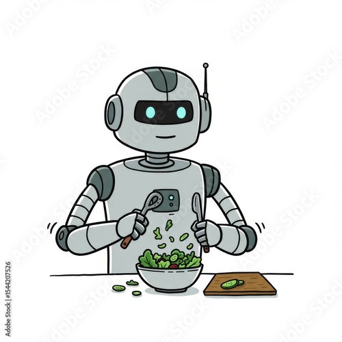 Friendly Robot Preparing a Salad