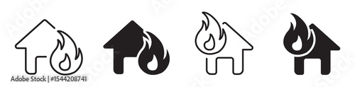 Burning house vector icon set. House on fire icon designs