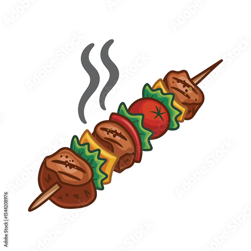 A digital illustration of a kebab skewer on a white background