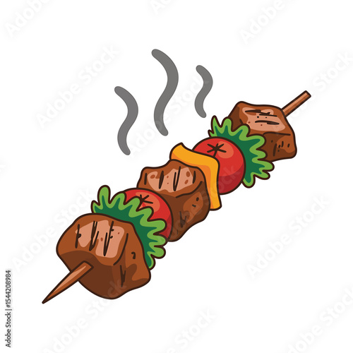 A digital illustration of a kebab skewer on a white background