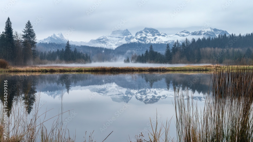 Fototapeta premium Serene Mountain Lake Reflection in Winter