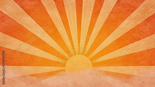 Sunrise Burst Vintage Orange Radiance with Textured Rays  Clouds.