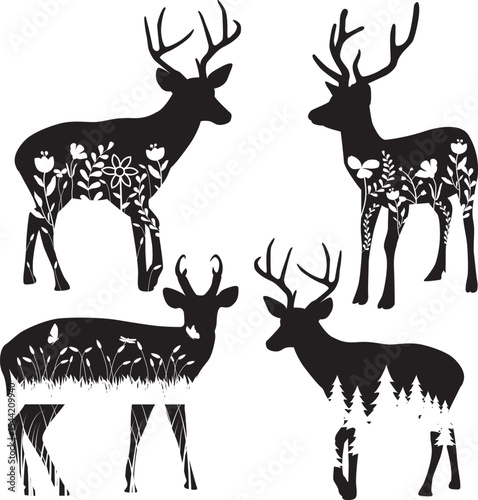 Floral Deer, Deer with Flowers , Deer clipart, Flowers Clipart, Deer Hunting