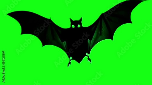 A spooky silhouette of a bat taking flight against an eerie green screen ready for Halloween projects with crisp clear, Generative AI