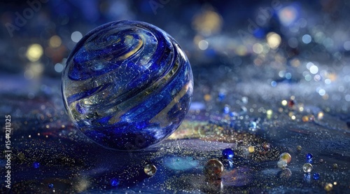 Shimmering Blue Sphere Reflects Mystical Light Patterns