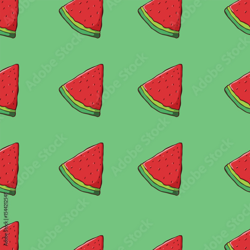 Summer Watermelon Slice Pattern Repeating Green Background Illustration