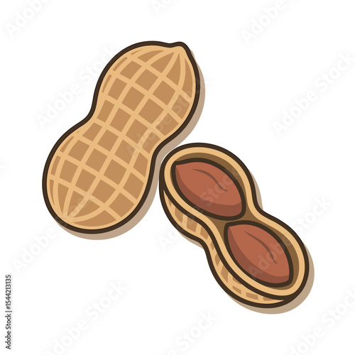 A simple cartoon illustration of two peanuts on a light beige background