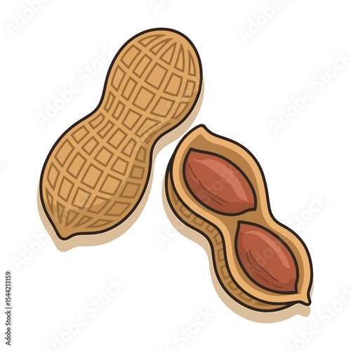 A simple cartoon illustration of two peanuts on a light beige background