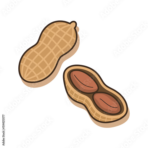 A simple cartoon illustration of two peanuts on a light beige background