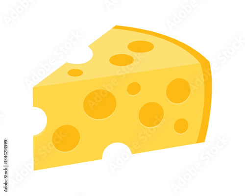 A simple, flat illustration of a wedge of Swiss cheese with holes