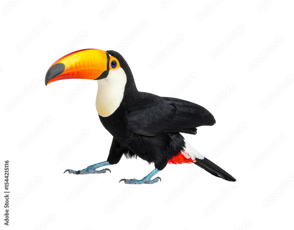 Naklejka premium Striking Toco Toucan with Vibrant Orange Yellow and Black Plumage.
