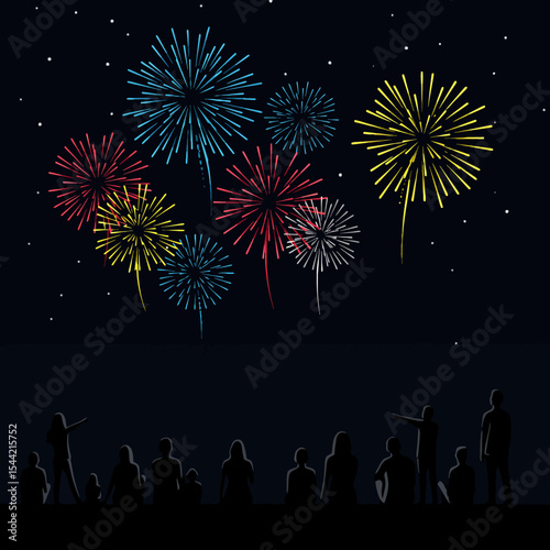 Festive Fireworks Display Silhouette over Crowd