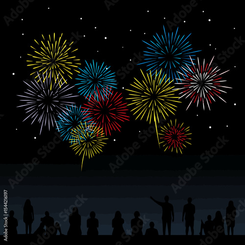 Festive Fireworks Display Silhouette with Crowd