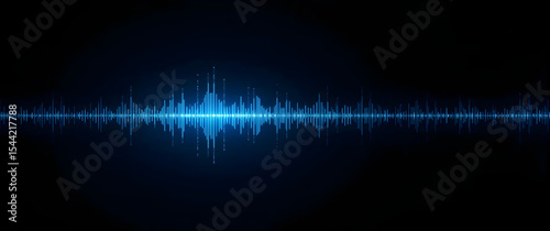 Glowing Blue Audio Waveform on Dark Background

