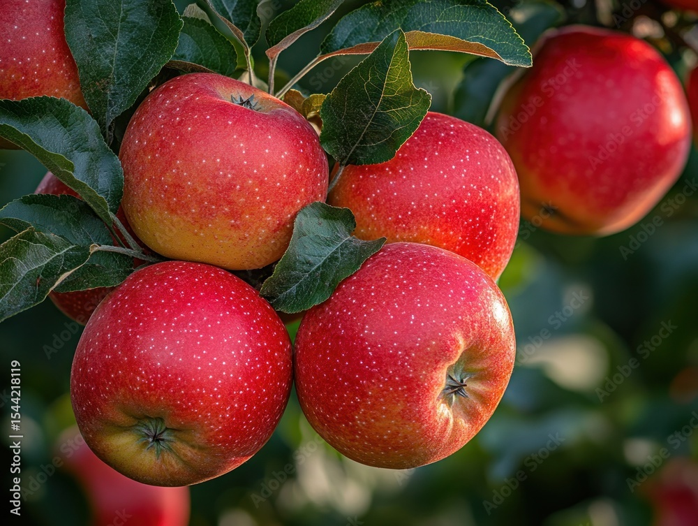 Obraz premium Cluster of red apples on a branch