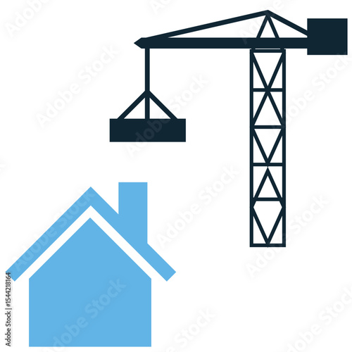 House construction icon vector, depicting the building process of a home. Perfect for real estate, renovation, architecture, property development, and home improvement themes.