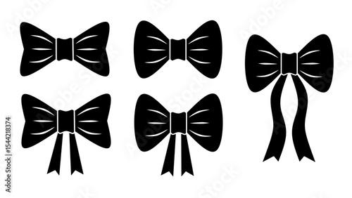 Simple bow tie icon set in flat vector style. Bow tie set silhouette. Perfect for fashion, wedding, party, and formal event themes. Ideal for use in web, print, and graphic design projects.